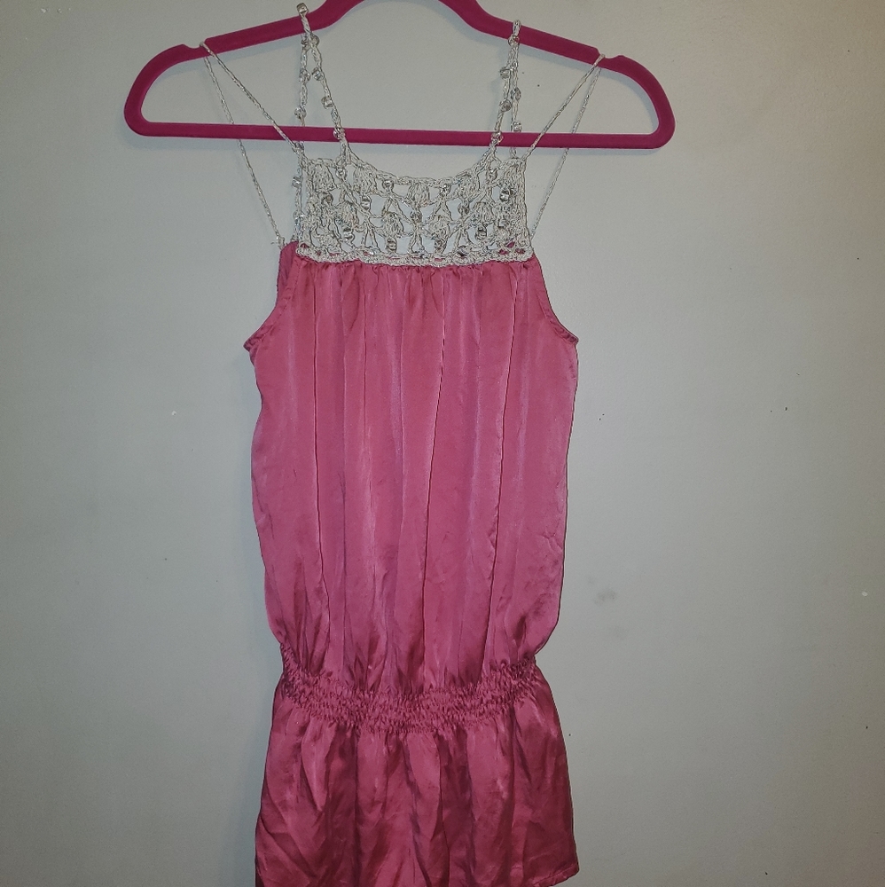 Pink silk blouse with Crochet straps Size 8